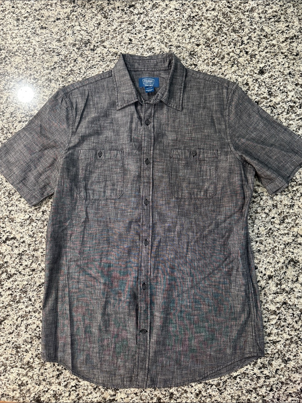 The Foundry Supply Co. Black Chambray Short Sleeve Button-Down Shirt Large Tall